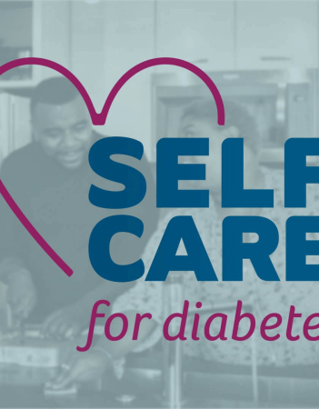 Self care for diabetes logo on a blue background